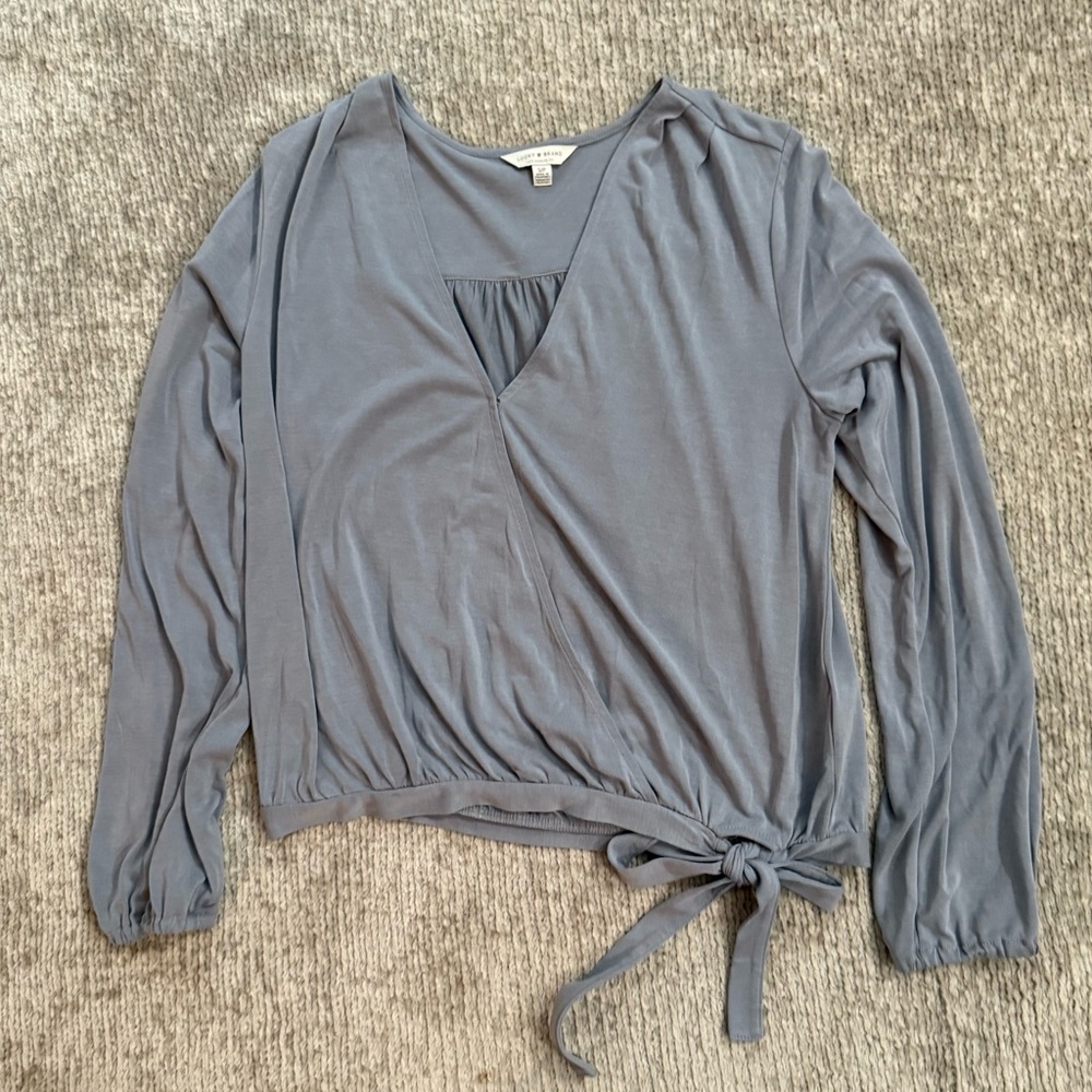 Lucky‎ Brand Gray Wrap Tie Hem Long Sleeve Top Size Small